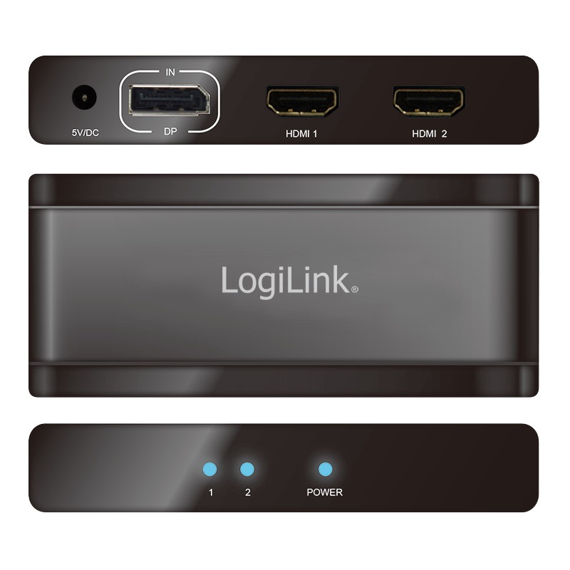 Logilink CV0093 DisplayPort elosztó, 1x2 port, 1x DP - 2x HDMI, 4K/30 Hz, HDCP
