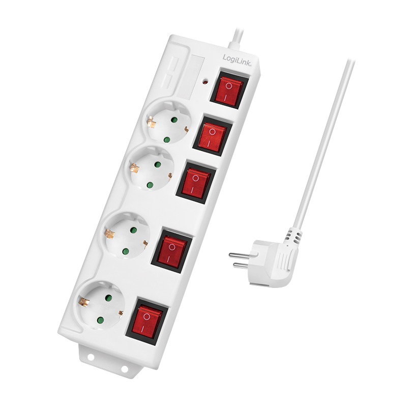 Logilink LPS252 Elosztó 4-es, 5 kapcsolóval, 4x CEE 7/3, fehér