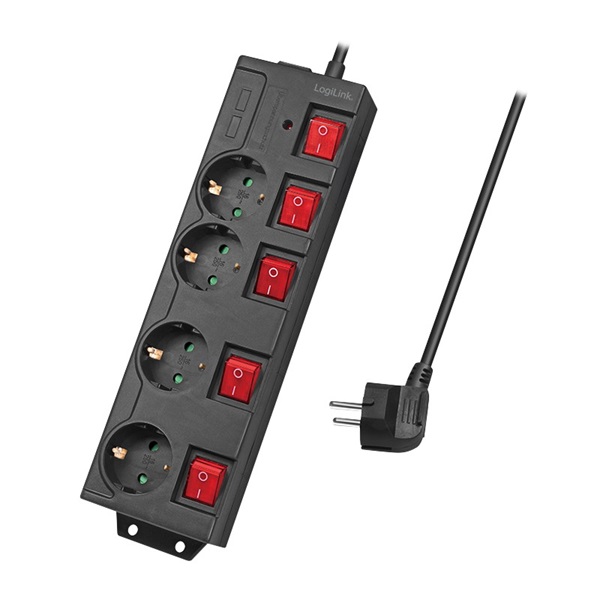 Logilink LPS251 Elosztó 4-es, 5 kapcsolóval, 4x CEE 7/3, fekete