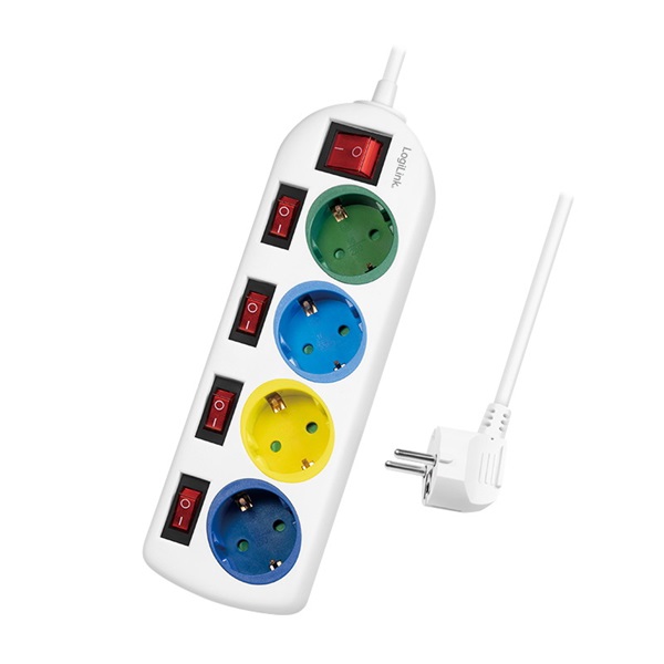 Logilink LPS257 Elosztó 4-es, 5 kapcsolóval, 4x CEE 7/3, többszínű