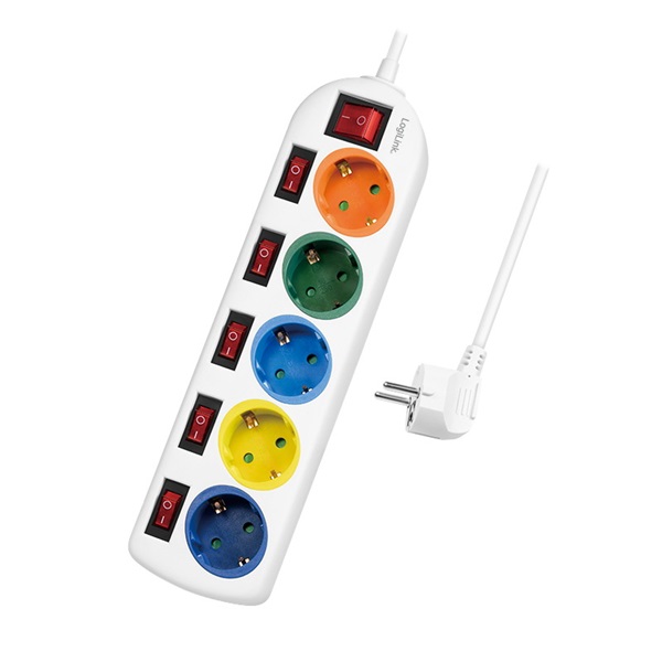 Logilink LPS258 Elosztó 5-ös, 6 kapcsolóval, 5x CEE 7/3, többszínű