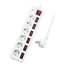 Logilink LPS250 Elosztó 6-os 7 kapcsolóval, 6x CEE 7/3, fehér
