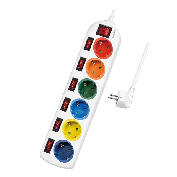 Logilink LPS259 Elosztó 6-os 7 kapcsolóval, 6x CEE 7/3, többszínű