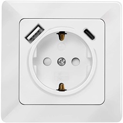 Logilink PA0253 Fali konnektor 1 aljzat + 1 portos USB-A + 1portos USB-C töltő