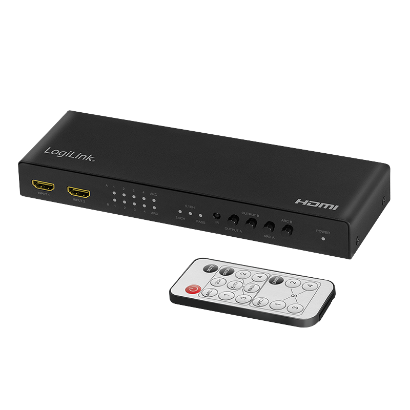 Logilink HD0049 HDMI mátrix kapcsoló 4x2 portos, 4K/60 Hz, HDR, ARC, RC