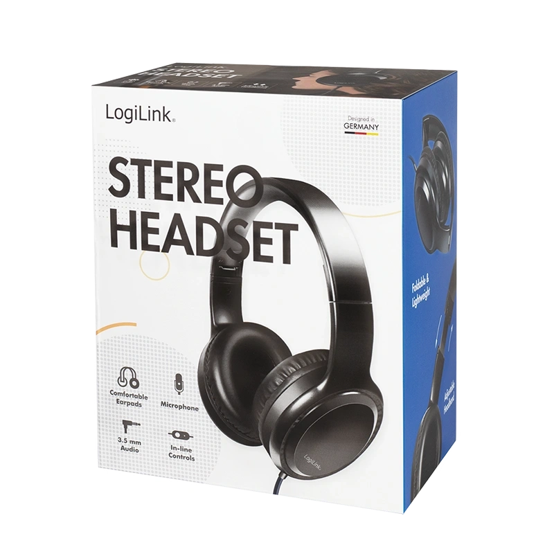 Logilink HS0057 Sztereó fejhallgató mikrofonnal, 3,5 mm-es fejhallgató-csatlakozó, fekete