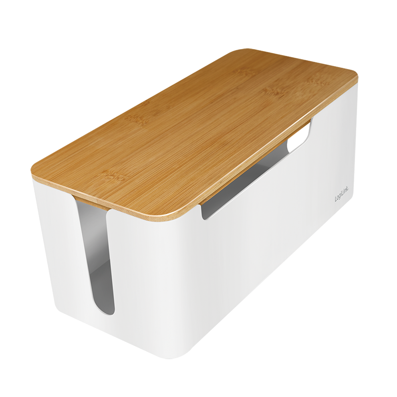 Logilink KAB0075 Kábeldoboz, 320x140x130 mm, fehér, bambusz tetővel
