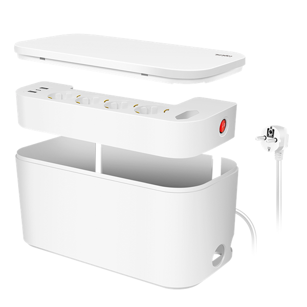Logilink LPS281U Kábeldoboz 5 utas aljzatcsíkkal, 3x USB, 285 x 145 x 13 mm, fehér