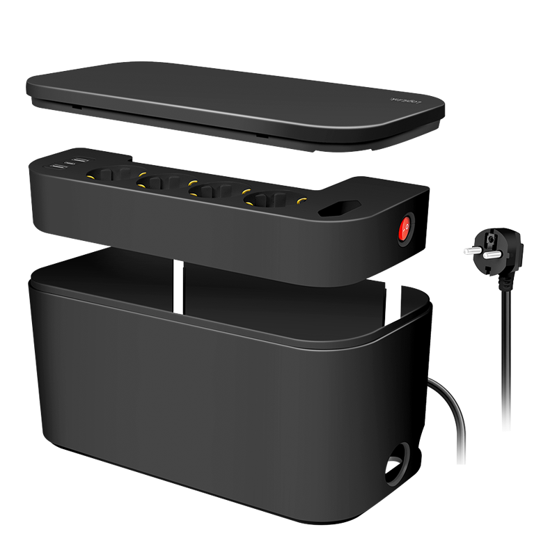 Logilink LPS282U Kábeldoboz 5 utas csatlakozóaljzattal, 3x USB, 285 x 145 x 13 mm, fekete