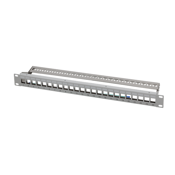 Logilink NK4057 19" Patch panel 24 keystone csatlakozóhoz, hátsó kábelkezelővel