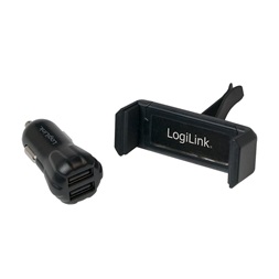 Logilink PA0133 USB 2 portos autós töltő + tartó