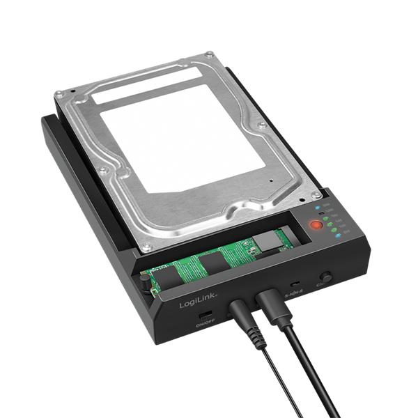 Logilink QP0031 USB 3.2 Gen 2 Quickport, 2-rekeszes, SATA HDD/SSD és M.2 NVMe SSD számára