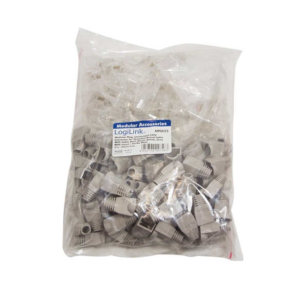 Logilink MP0023 RJ45 moduláris csatlakozó, Cat.6, árnyékolatlan, szürke tartó, 100 db