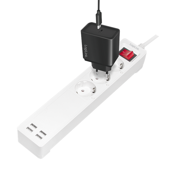 Logilink SH0103 Wi-Fi intelligens aljzat, 3 utas (CEE 7/3), 4x USB, Tuya kompatibilis