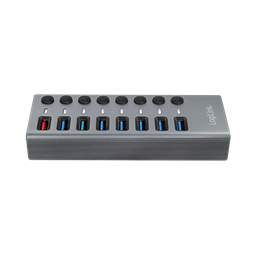 Logilink UA0387 USB 3.2 Gen 1 Hub, 7+1 port, kapcsolóval minden porthoz, alumínium, szürke