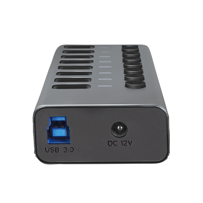 Logilink UA0387 USB 3.2 Gen 1 Hub, 7+1 port, kapcsolóval minden porthoz, alumínium, szürke