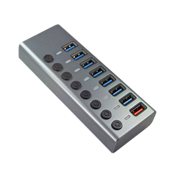 Logilink UA0387 USB 3.2 Gen 1 Hub, 7+1 port, kapcsolóval minden porthoz, alumínium, szürke