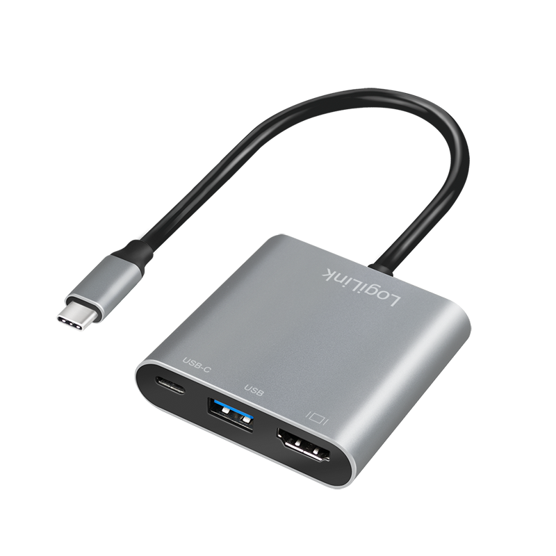 Logilink UA0390 USB 3.2 Gen1 Type-C adapter, C/M-HDMI, 2x USB, 4K, PD, alu, 0,15 m