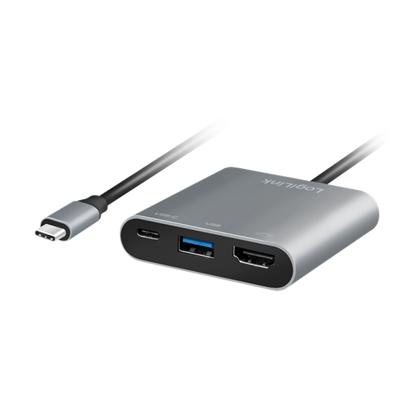 Logilink UA0390 USB 3.2 Gen1 Type-C adapter, C/M-HDMI, 2x USB, 4K, PD, alu, 0,15 m