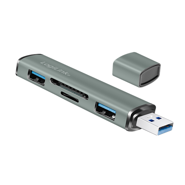 Logilink UA0394 USB 3.2 Gen2, 2 portos hub kártyaolvasóval, alumínium házzal