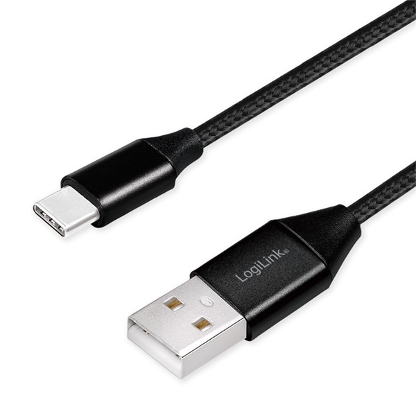 Logilink CU0140 USB 2.0 C-típusú kábel, C/M-USB-A/M, szövet, fekete, 1 m