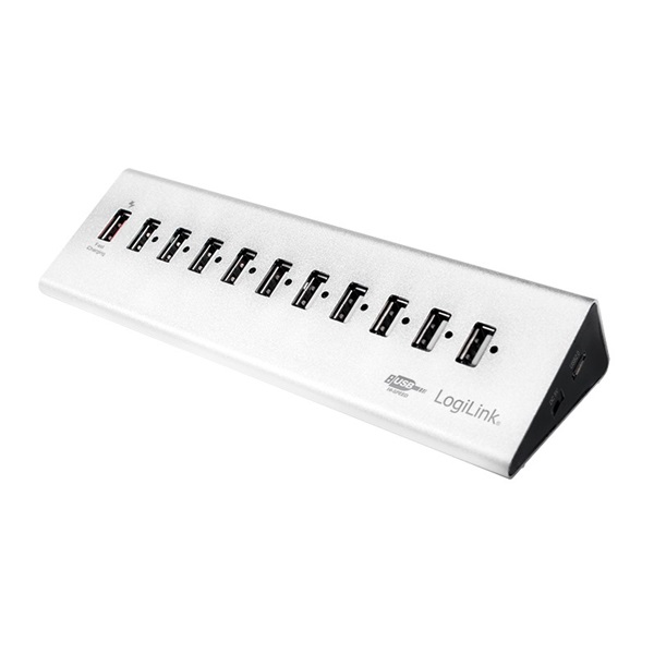 Logilink UA0226 USB 2.0 HUB 10+1-port, alumínium, tápegységgel együtt