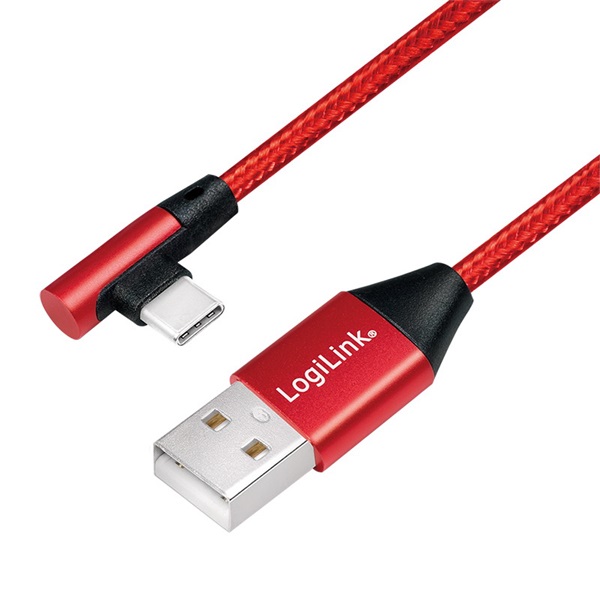 Logilink CU0145 USB 2.0 Type-C kábel, C/M (90 )   USB-A/M, szövet, 0,3 m