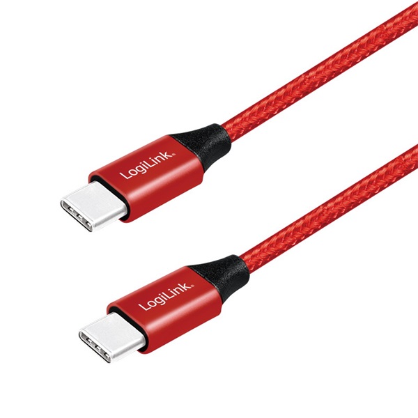 Logilink CU0155 USB 2.0 Type-C kábel, C/M-C/M, fém, szövet, 0,3 m
