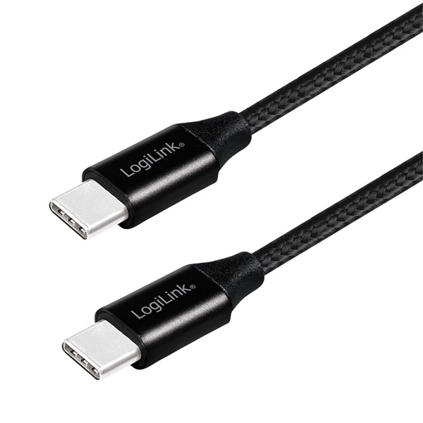 Logilink CU0154 USB 2.0 Type-C kábel, C/M-C/M, fém, szövet, 1 m