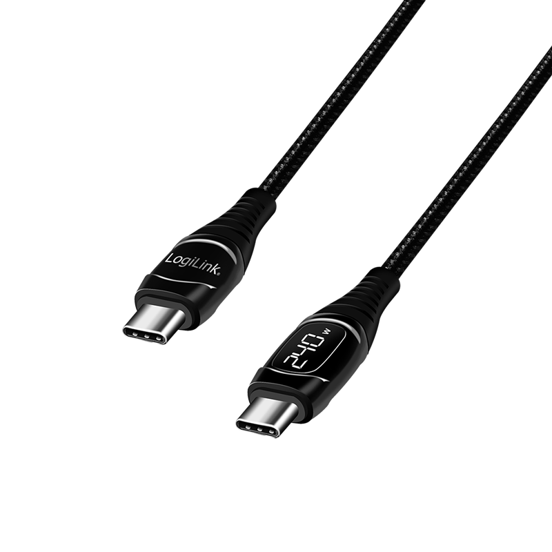Logilink CU0185 USB 2.0 Type-C kábel, C/M-USB-C/M, E-jel, PD, kijelző, fekete, 2 m