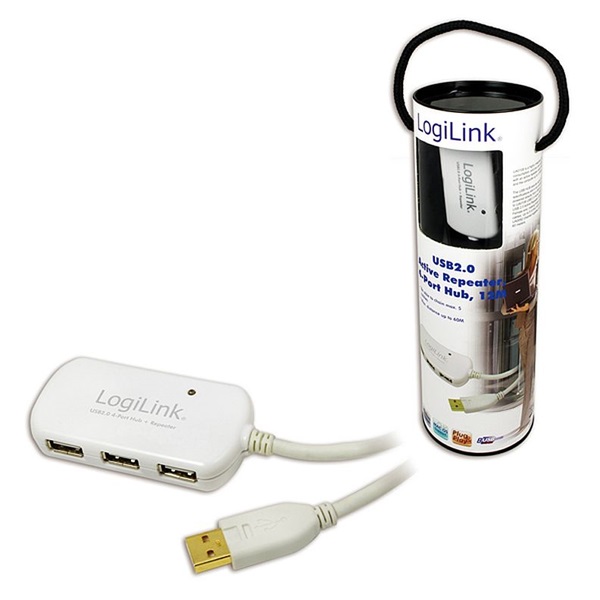 Logilink UA0108 USB 2.0-ás aktív hosszabbító, 4 portos hub, 12m
