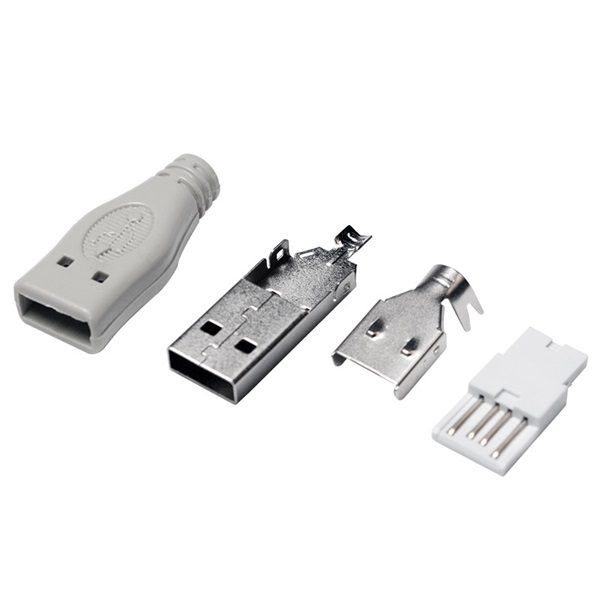 Logilink UP0001 USB 2.0 csatlakozó önálló összeszereléshez, USB-A/M, forrasztási típus, szürke