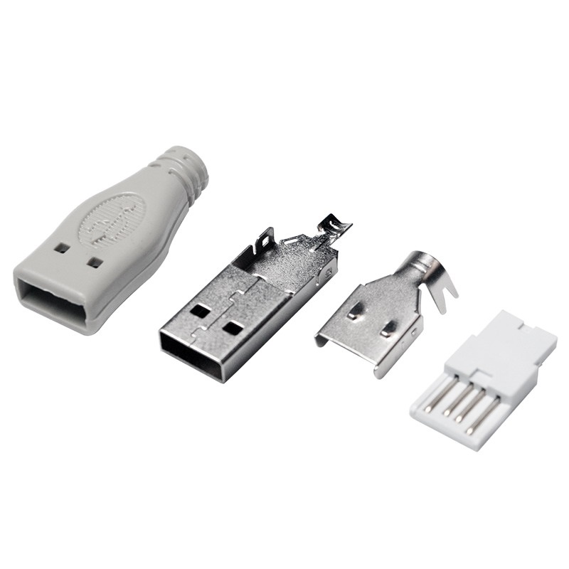 Logilink UP0001 USB 2.0 csatlakozó önálló összeszereléshez, USB-A/M, forrasztási típus, szürke