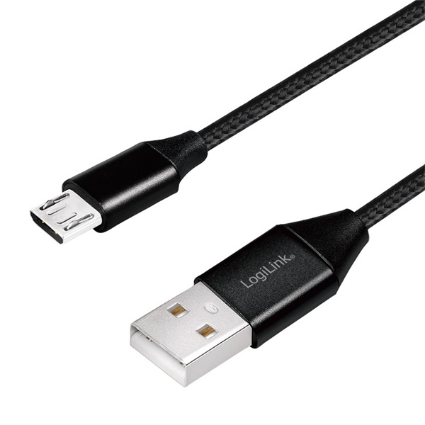 Logilink CU0144 USB 2.0 kábel, USB-A/M - Micro-USB/M (90 ), szövet, fém, 1 m