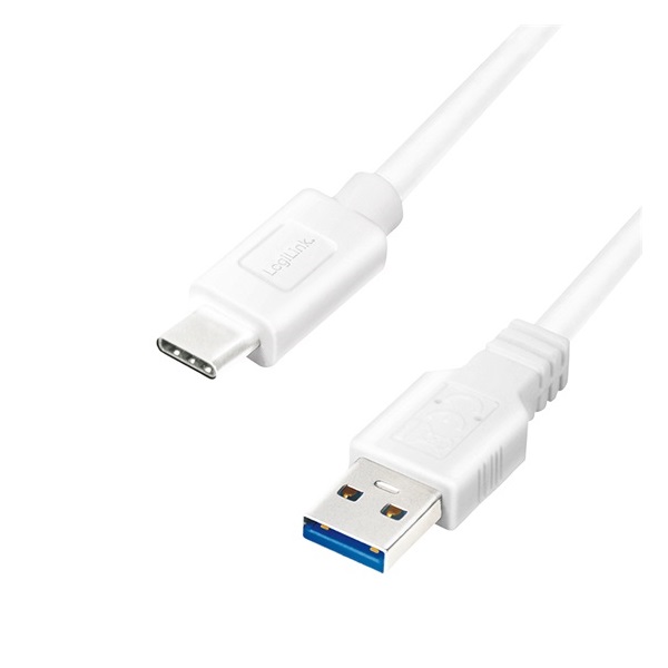 Logilink CU0174 USB 3.2 Gen1 Type-C kábel, C/M-USB-A/M, fehér, 1 m