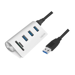 Logilink CR0045 USB 3.0 hub, 3 portos, kártyaolvasóval SD/microSD-hez, alumínium