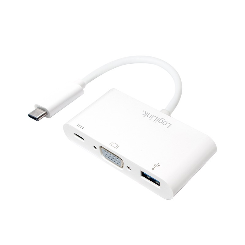 Logilink UA0260 USB 3.2 Gen1 Type-C adapter, C/M - VGA+2xUSB, 1080p, PD, fehér, 0,14 m