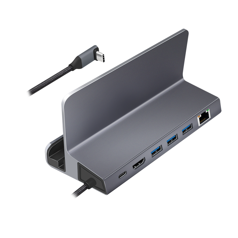 Logilink UA0408 USB 3.2 Gen1 dokkoló és tartó, 6 port, USB-C PD, alumínium, ezüst