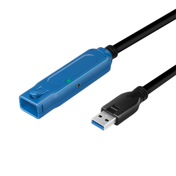 Logilink UA0401 USB 3.2 Gen1 kábel, USB-A/M-USB-A/F, erősítő, fekete/kék, 30 m