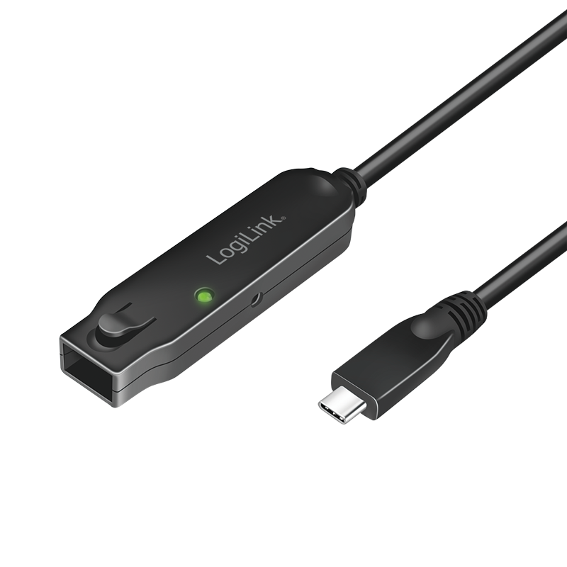 Logilink UA0418 USB 3.2 Gen2 kábel, USB-C/M-USB-C/F, erősítő, fekete, 5 m