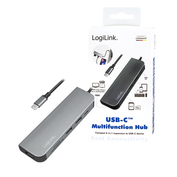 Logilink UA0343 USB 3.2 Gen 1 dokkoló állomás, 6 portos, PD, kábellel