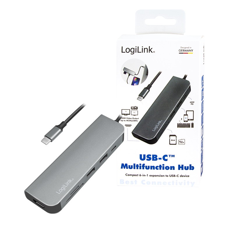 Logilink UA0343 USB 3.2 Gen 1 dokkoló állomás, 6 portos, PD, kábellel