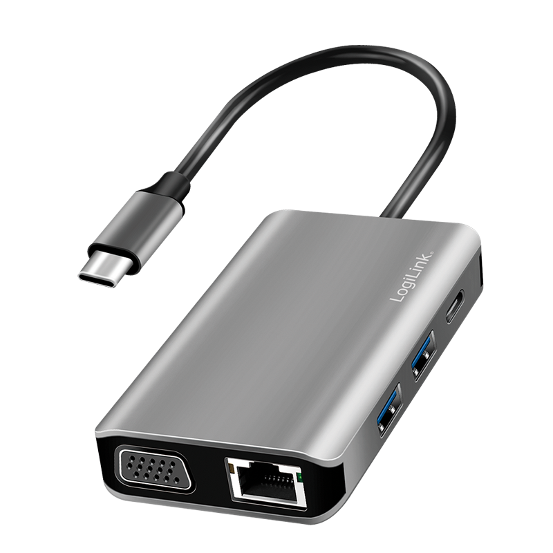Logilink UA0410 USB 3.2 Gen 1 dokkoló állomás, USB-C, 7 port, PD, antracit