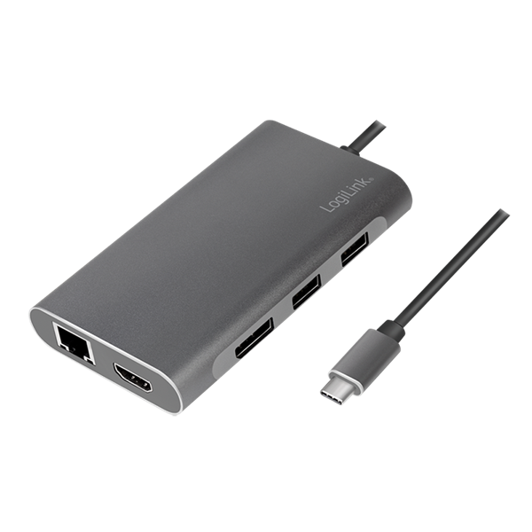 Logilink UA0382 USB 3.2 Gen 1, dokkolóállomás, USB-C, 8-port, PD, ezüst, ezüst