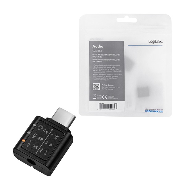 Logilink UA0363 USB 3.2 audioadapter EQ-val, USB-C/M 3,5 mm/F-ig, fekete