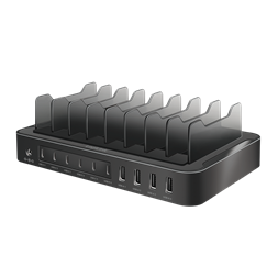 Logilink PA0327 USB-C töltőállomás, 4x USB-A és 6x USB-C, PD és QC 3.0, 120 W, fekete