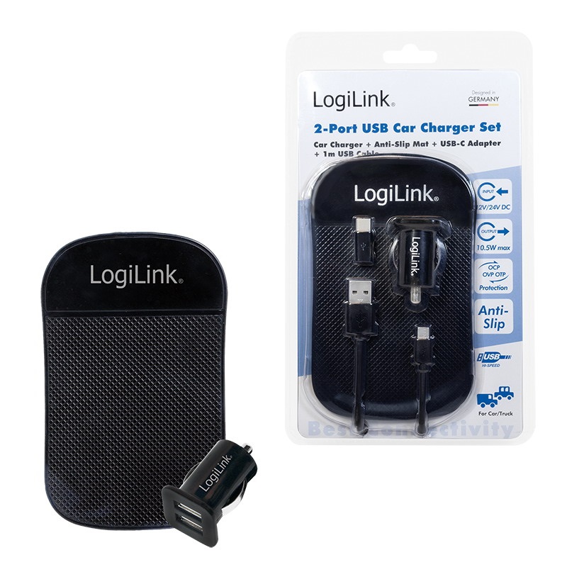Logilink PA0204 USB autós töltő, 2x USB port, 10.5W + csúszásgátló szőnyeg