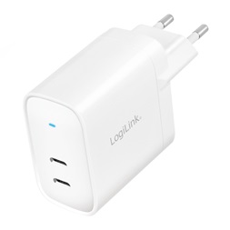 Logilink PA0283 USB fali töltő, GaN, 2 portos, 2x USB-CF, 65 W, PD-vel, fehér