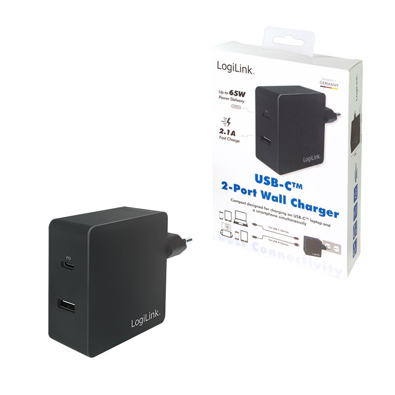 Logilink PA0213 USB hálózati adapter, 1x USB-C port (PD) és 1x USB-A port, 65 W
