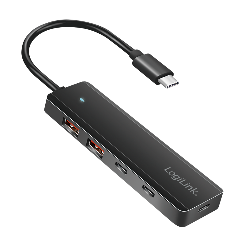 Logilink UA0412 Ultravékony USB-C hub, 4 port, 2x USB-A, 2x USB-C, fekete